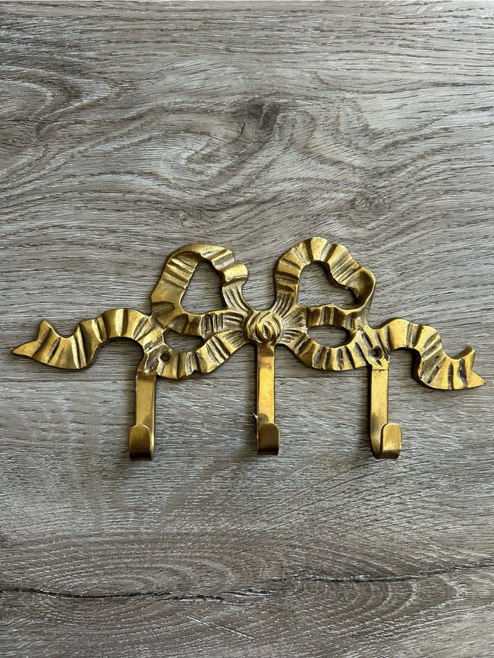 Vintage Solid Brass Gold Bow Ribbon Wall Hook Rack